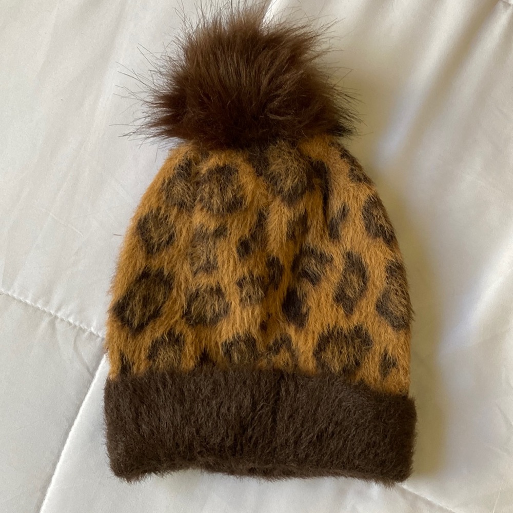 Fuzzy leopard beanie